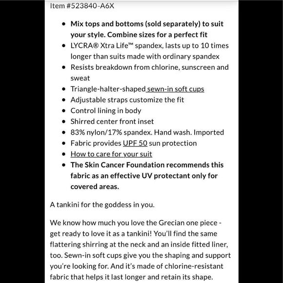 Land’s End Plus Standard Control Lining Grecian Tankini BLACK or Blackberry Var - Picture 8 of 11